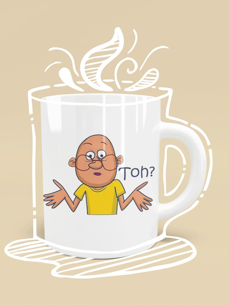 TAJNAN Funny Hindi Quote Mug – Toh? Cartoon Character Design – Quirky Desi Humor Ceramic Coffee Cup 330 ml, Gift for Friends and Office - Image 3