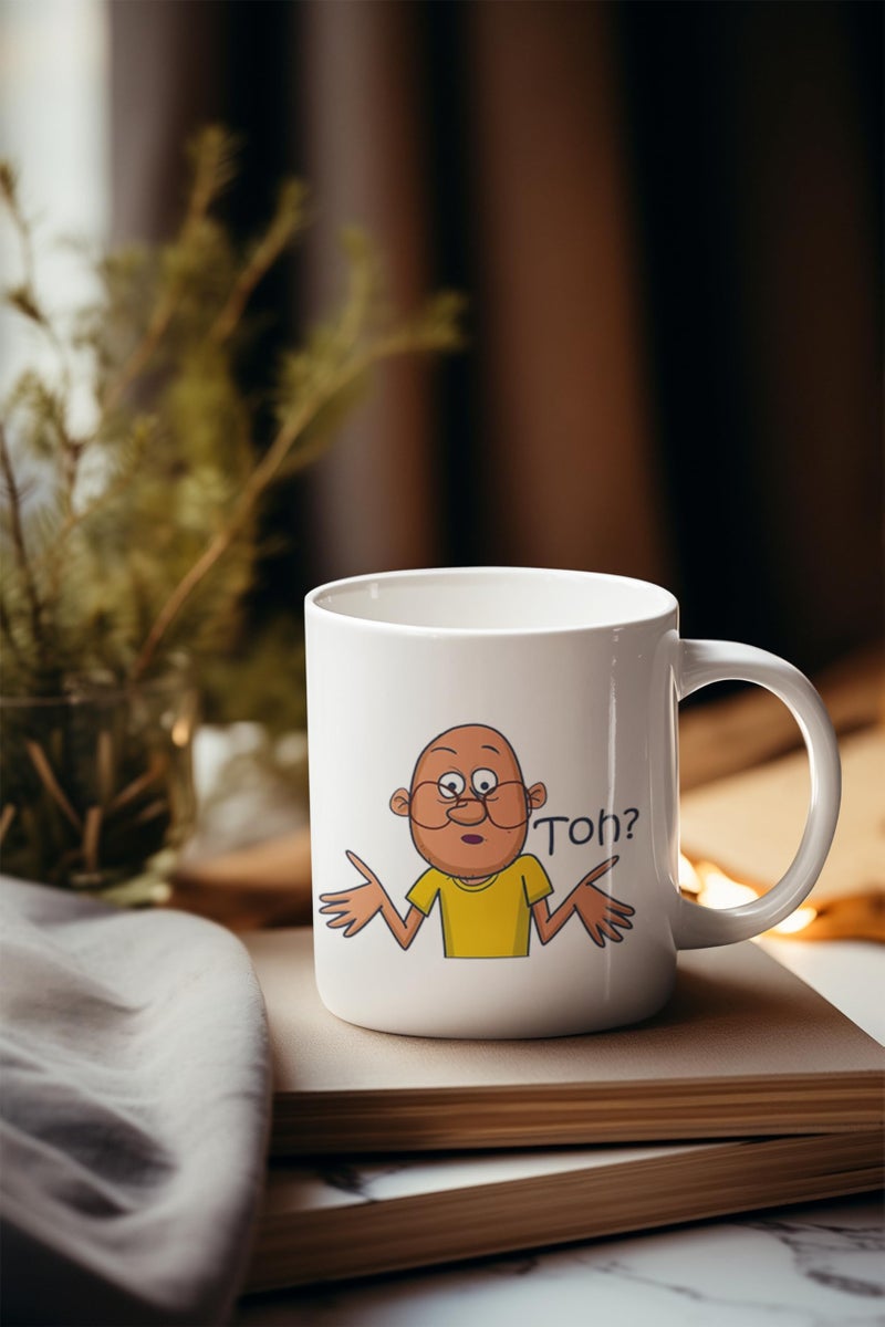 TAJNAN Funny Hindi Quote Mug – Toh? Cartoon Character Design – Quirky Desi Humor Ceramic Coffee Cup 330 ml, Gift for Friends and Office - Image 4