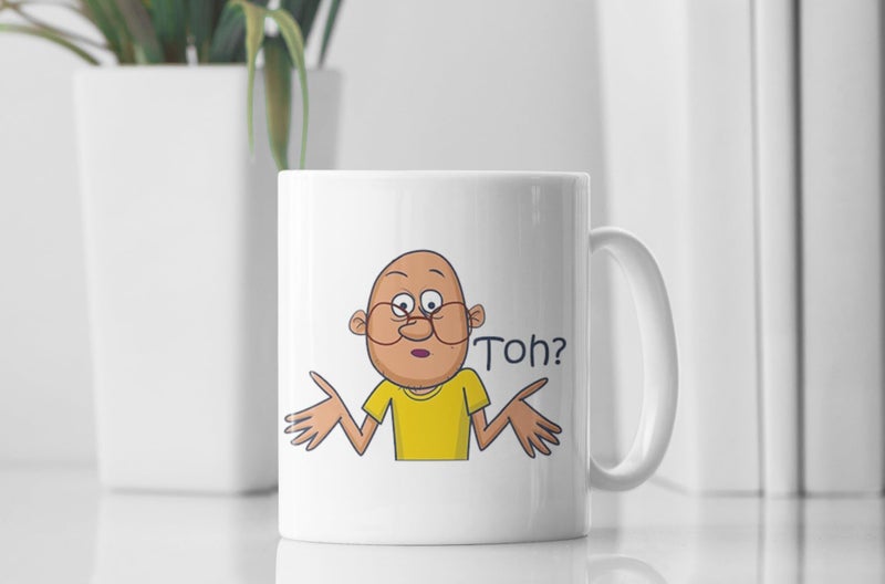 TAJNAN Funny Hindi Quote Mug – Toh? Cartoon Character Design – Quirky Desi Humor Ceramic Coffee Cup 330 ml, Gift for Friends and Office - Image 2