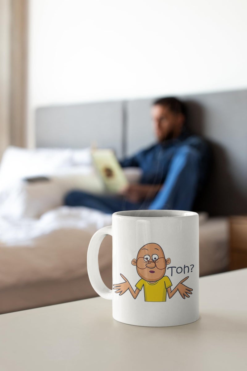 TAJNAN Funny Hindi Quote Mug – Toh? Cartoon Character Design – Quirky Desi Humor Ceramic Coffee Cup 330 ml, Gift for Friends and Office - Image 5