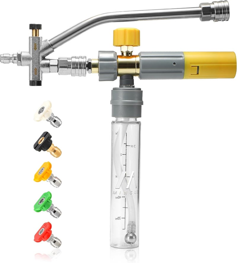 M MINGLE Mini Foam Cannon for Pressure Washer, Magnetic Foam Cannon with Dual Connector, Undiluted Foam Blaster with 5 Nozzle Tips, 1/4 Inch Quick Connect - Image 1