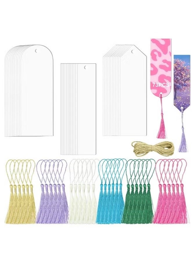 73-Piece Acrylic Bookmarks Blanks with 3 Shapes and Colorful Tassels Sublimation DIY Book Markers for Women Teacher Kids Book Lovers - Image 1