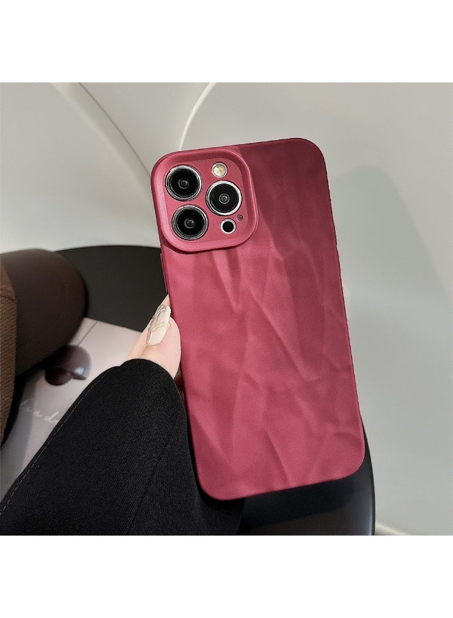 NIBEMINENT Texture Wrinkles Protective TPU Case Cover For iPhone 16 Plus, Wine Red