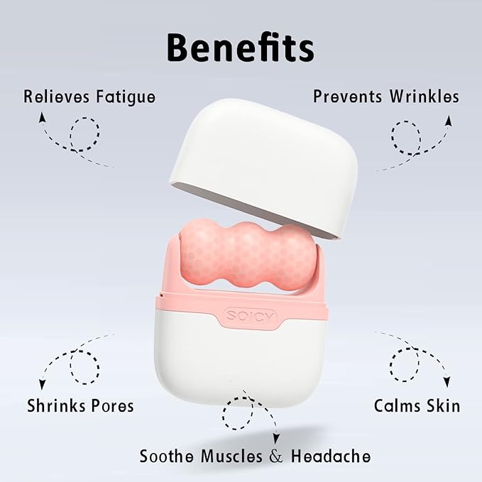 Leeshine Ice Roller for Face and Eyes Facial Skin Care Tools with 2 in 1 Face Roller and Travel Case Self Care Gift for Men Women Pink - Image 2