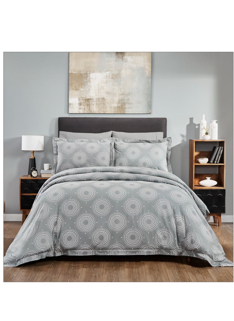 Donetella 6-Piece Cotton Duvet Cover Set Without Filler, 300 Thread Count Pure Cotton Fabric, King Size, 260x240 cm, Grey  - Image 1