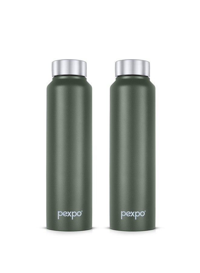 PEXPO Chromo 1000 ISI Certified Stainless Steel Sports/Fridge Water Bottle, 950ml, Military Green,Pack of 2 | BPA Free | Water Bottle for Office, Gym, School, Yoga, Trekking, Men, Women and Kids - Image 1