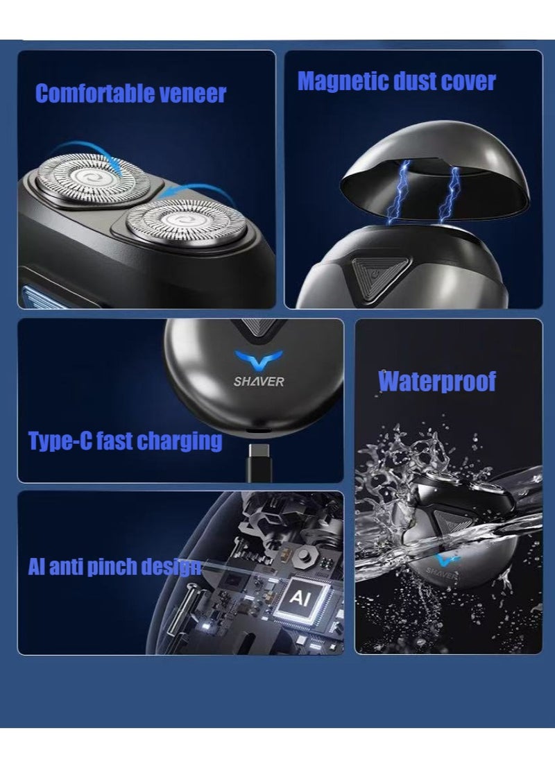 Mini Portable Electric Shaver Electric Razor for Men 2 Head Dust Cover with Mirror Travel Shaver Magnetic Shaving Head Dry Wet Close Shave USB Rechargeable Razor for Home, Office, Car(Bule) - Image 3