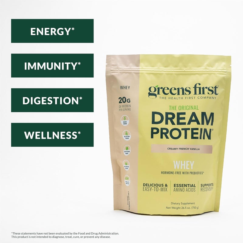 Greens First Dream Protein Powder Whey  20g Protein Per Serving  HormoneFree with Prebiotics  NonGMO  No Artificial SweetenersMSGAspartame Creamy French Vanilla 265 oz - Image 2