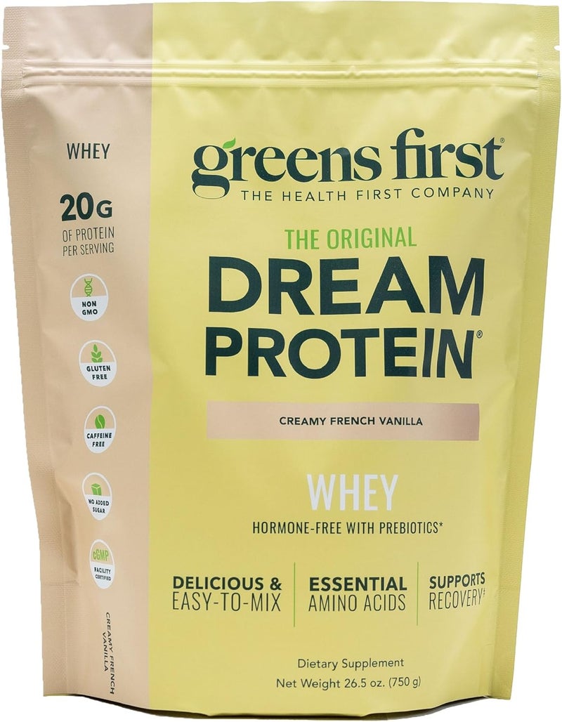 Greens First Dream Protein Powder Whey  20g Protein Per Serving  HormoneFree with Prebiotics  NonGMO  No Artificial SweetenersMSGAspartame Creamy French Vanilla 265 oz - Image 1