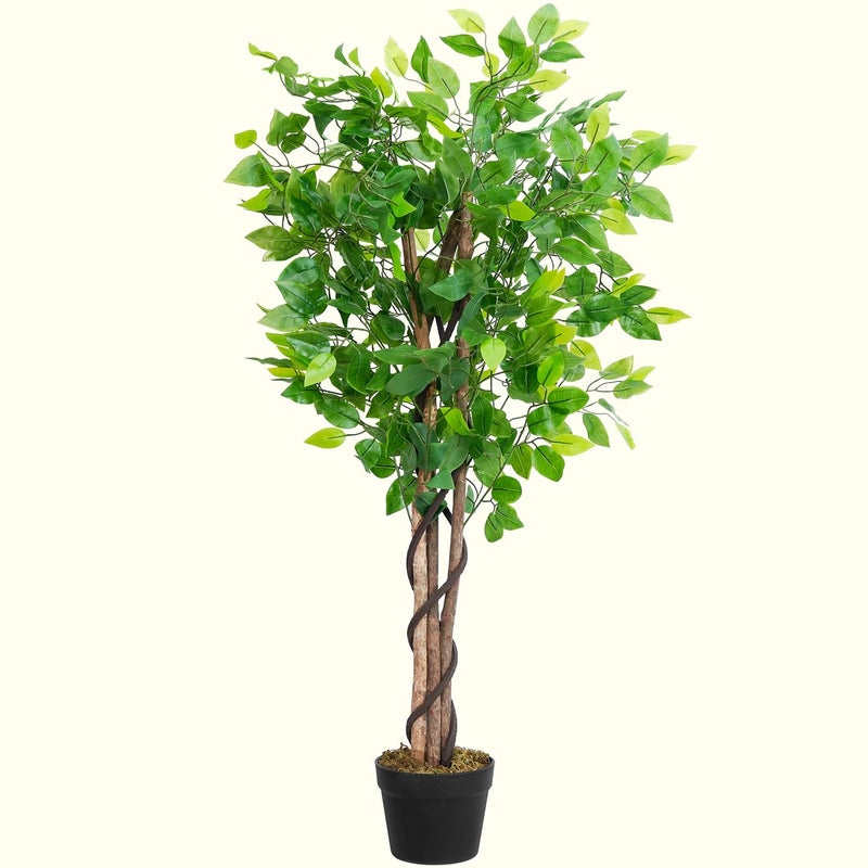 ABOUT SPACE 4 ft Ficus Tree Artificial Plant for Home Decor - Natural Looking Plant Decor Big Fake Ornamental Plants with Pot & 630 Leaves Lightweight Indoor Artificial Plants for Living Room, Office - Image 1