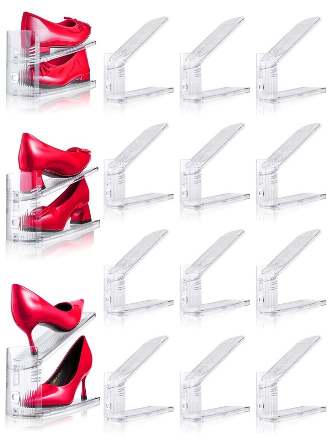 TOOKNIN Adjustable Shoe Slots Organizer,12PACK Transparent Shoe Stackers Shoe Rack Holder Shoe Space Savers Double Layer Stack Shoe Racks for Closet Organization(Transparent) - Image 2