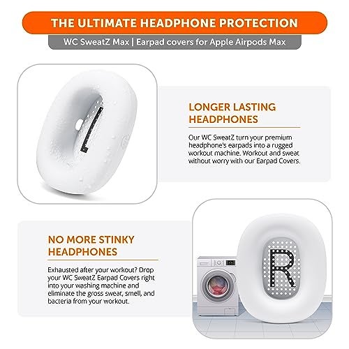 WC SweatZ Max - Patented Protective Earpad Covers for Airpods Max Made by Wicked Cushions | Sweatproof & Easily Washable | Full Earpad Sweat Protection | White - Image 2