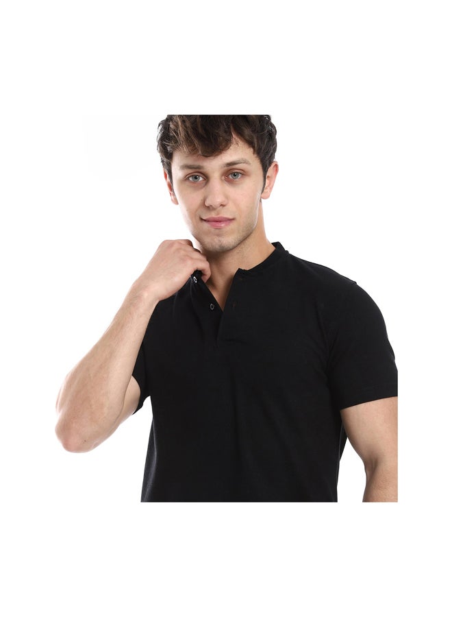 Andora Basic Henely Neck T-Shirt With Neck Collar _ Black - Image 4