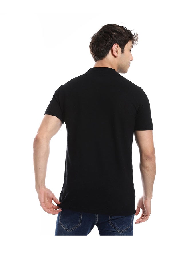 Andora Basic Henely Neck T-Shirt With Neck Collar _ Black - Image 3