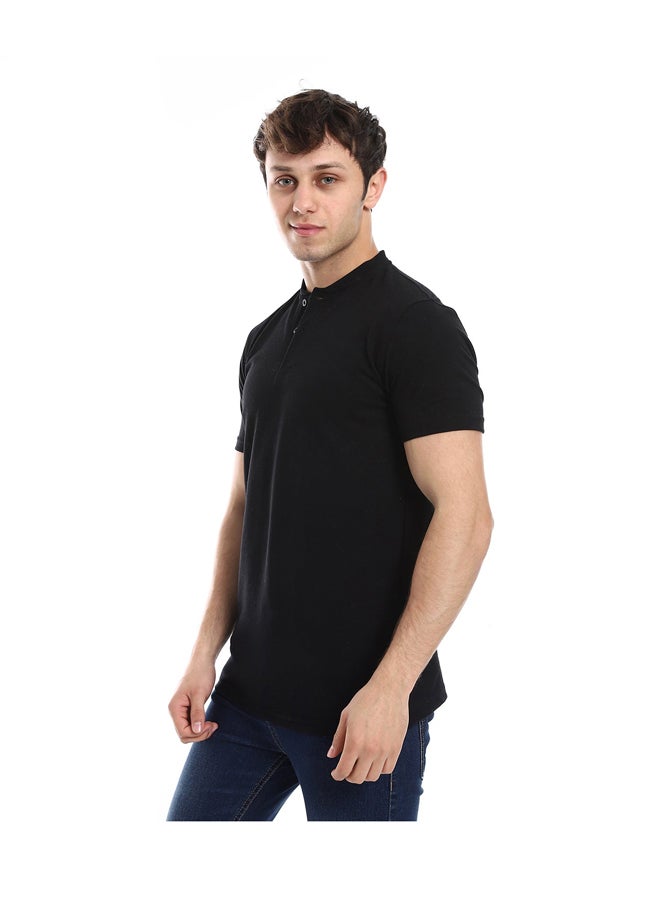 Andora Basic Henely Neck T-Shirt With Neck Collar _ Black - Image 5
