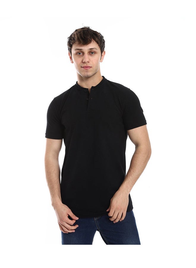 Andora Basic Henely Neck T-Shirt With Neck Collar _ Black - Image 1