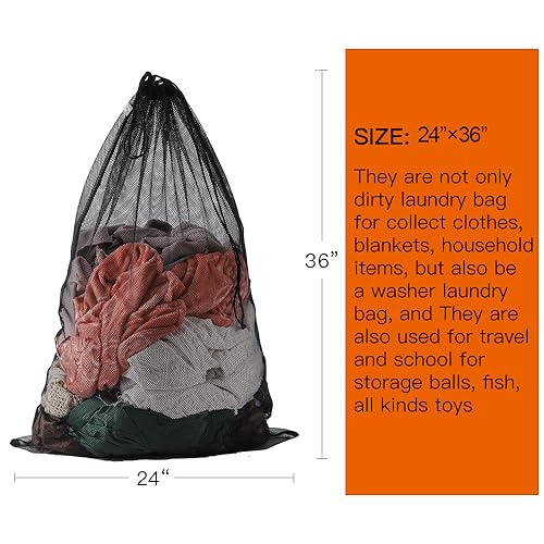 Kimmama Heavy Duty Coarse Mesh Drawsting Laundry Bag, 24'' x 36'' Super Sturdy Draw String Bag,Jumbo Net Cord Bag for Factories,College,Dorm,Travel,Outdoor,Storage - Image 2