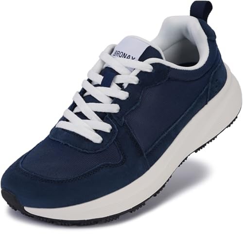 BRONAX Wide Toe Box Tennis Shoes for Women Size 10w Athletic Gym Outdoor Sports Width Road Running Sneakers Female Lady Suede Mesh Lightweight Casual Dark Blue 42 - Image 2