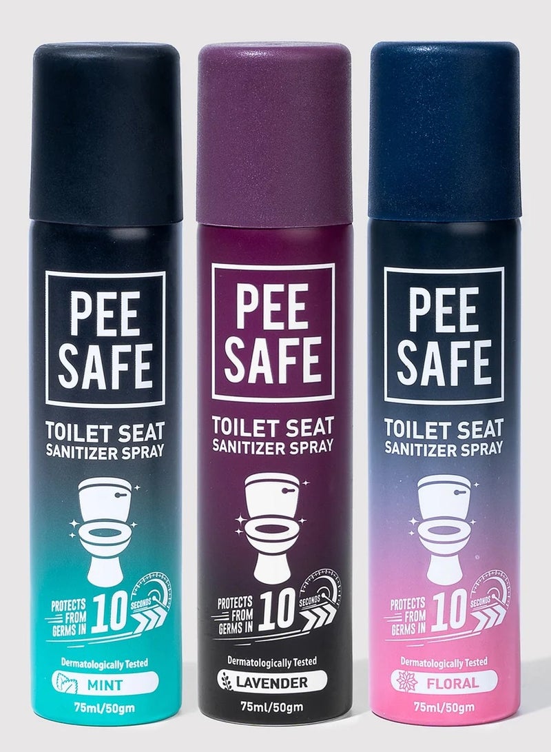 PEE SAFE Toilet Seat Sanitizer Spray (Mint, Lavender & Floral) - 75*3 ML - Image 1