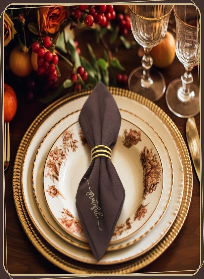 Mindsoft 12 Pack Thanksgiving Cloth Napkins Bulk Embroidered Christmas Cloth Napkins Holiday Table Decorations Xmas Party Gifts for Dinners Parties(Brown) - Image 5