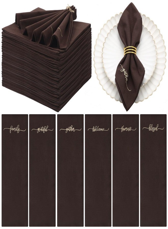Mindsoft 12 Pack Thanksgiving Cloth Napkins Bulk Embroidered Christmas Cloth Napkins Holiday Table Decorations Xmas Party Gifts for Dinners Parties(Brown) - Image 1