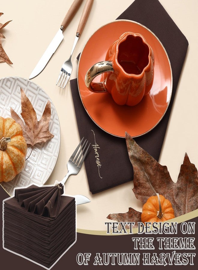 Mindsoft 12 Pack Thanksgiving Cloth Napkins Bulk Embroidered Christmas Cloth Napkins Holiday Table Decorations Xmas Party Gifts for Dinners Parties(Brown) - Image 4