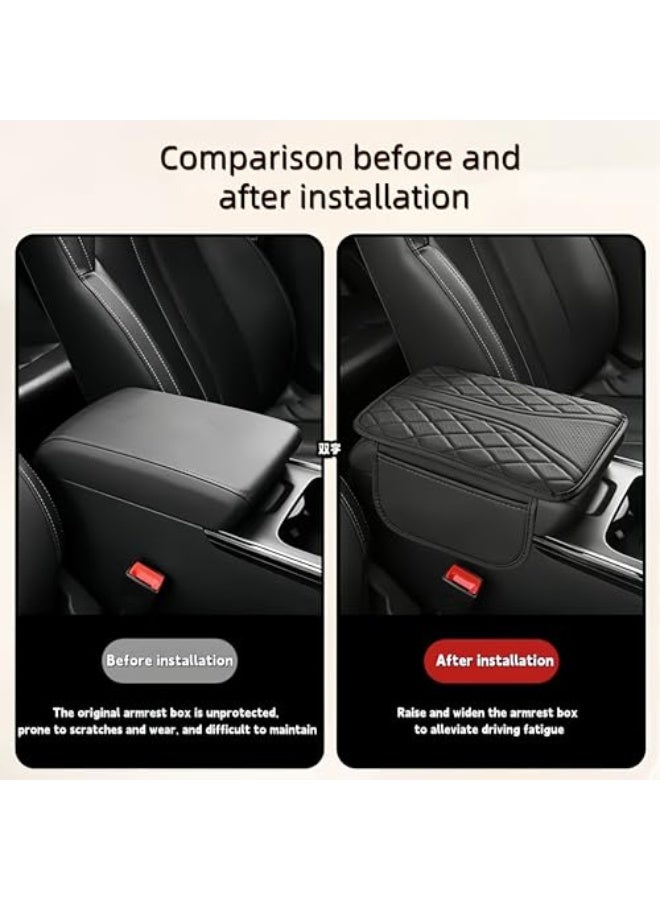 Generic Leather Car Center Console Cover with 2 Storage Bags - Universal Armrest Cushion for SUV, Sedan, Truck - Interior Seat Protection Pad Accessories (Black)  - Image 5