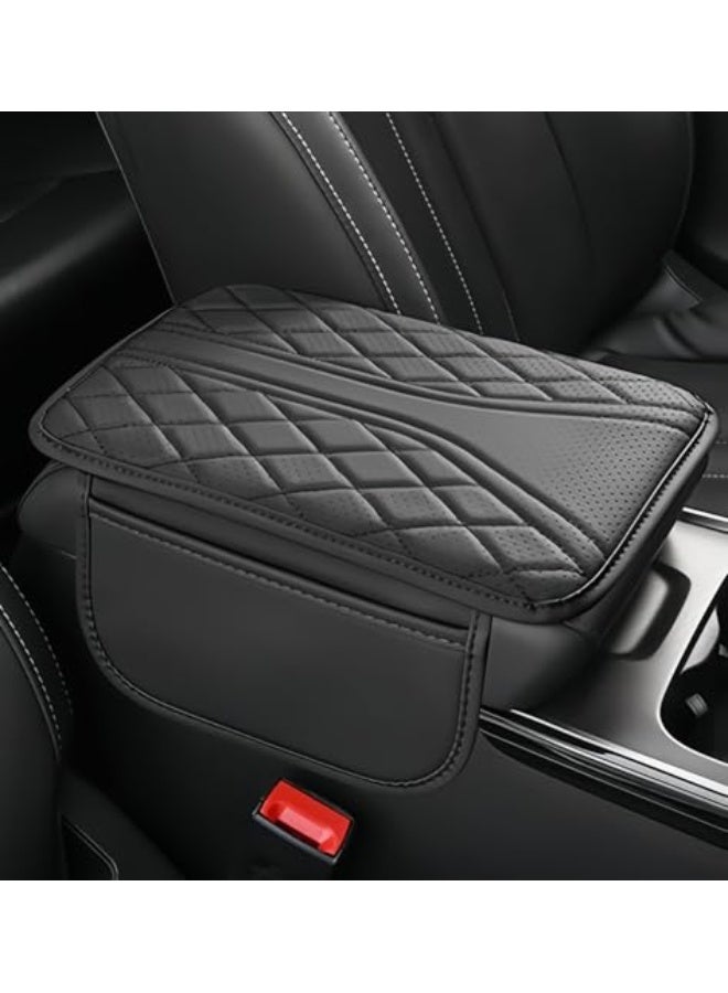Generic Leather Car Center Console Cover with 2 Storage Bags - Universal Armrest Cushion for SUV, Sedan, Truck - Interior Seat Protection Pad Accessories (Black)  - Image 1