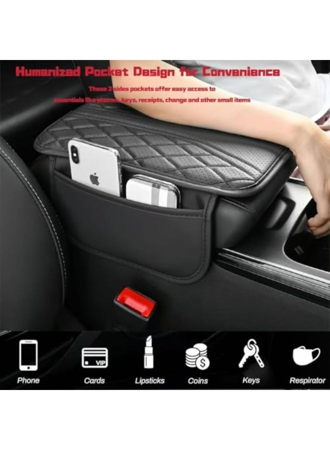 Generic Leather Car Center Console Cover with 2 Storage Bags - Universal Armrest Cushion for SUV, Sedan, Truck - Interior Seat Protection Pad Accessories (Black)  - Image 2