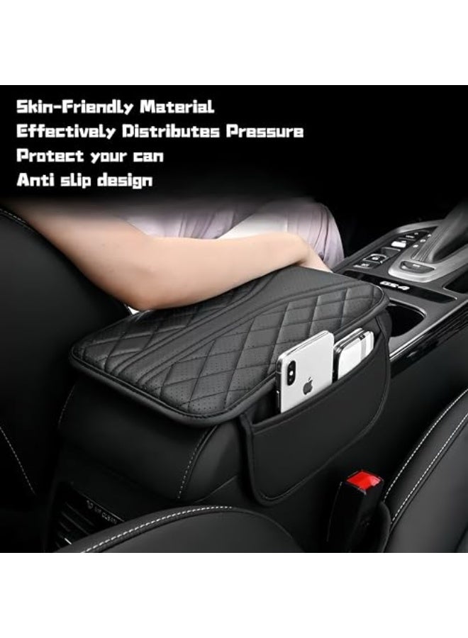 Generic Leather Car Center Console Cover with 2 Storage Bags - Universal Armrest Cushion for SUV, Sedan, Truck - Interior Seat Protection Pad Accessories (Black)  - Image 3