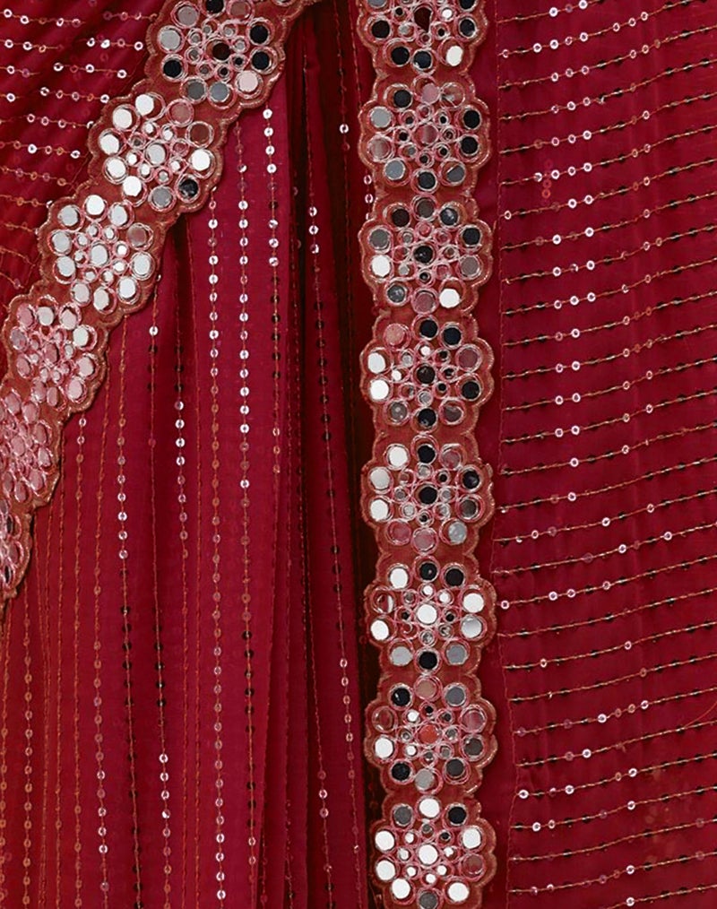 SIRIL Women's Georgette Sequence Embrodery Scollped Border Saree With Unstitched Blouse Piece (4215S387A_Red) - Image 5
