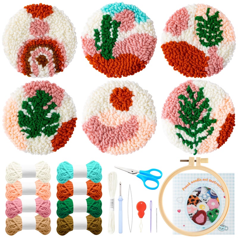 WATINC 22PCS Boho Craft Punch Needle Coaster Kit Cute DIY Craft Embroidery Kit for Beginner REasy Felt Yarns Embroidery Coaster Art Crafts with Instruction Handmade Birthday Gifts for Boys Girls