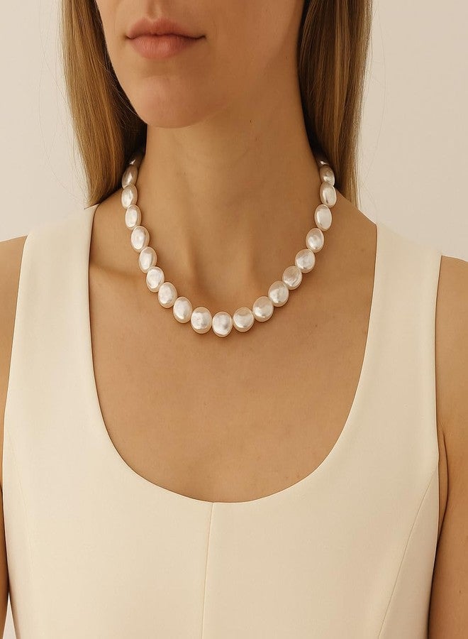 Badu Chunky Pearl Necklaces for Women,Irregular Pearl Beaded Choker Wedding Necklace Delicate Jewelry for Women Simple Bridesmaid Jewelry Gifts - Image 3