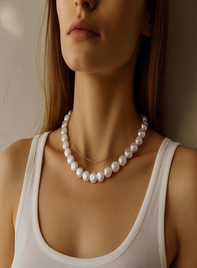 Badu Chunky Pearl Necklaces for Women,Irregular Pearl Beaded Choker Wedding Necklace Delicate Jewelry for Women Simple Bridesmaid Jewelry Gifts - Image 5