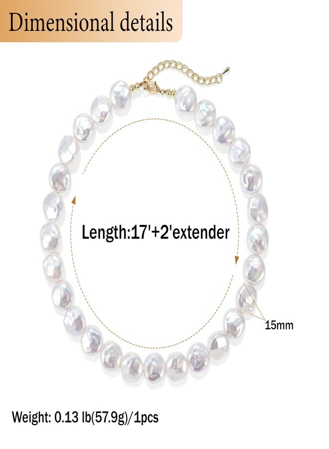 Badu Chunky Pearl Necklaces for Women,Irregular Pearl Beaded Choker Wedding Necklace Delicate Jewelry for Women Simple Bridesmaid Jewelry Gifts - Image 2