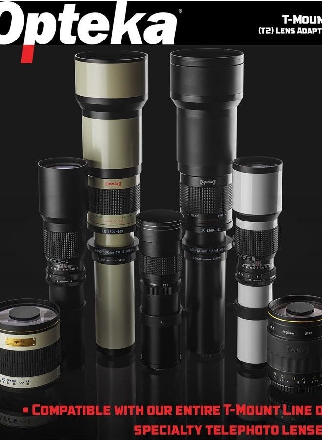 Opteka - T-Mount (T2) Adapter Compatible with Nikon D5, D4, D3X, D3, D810, D800, D750, D500, D610, D600, D300, D7200, D7100, D5500, D5300, D5200, D5100, D3300, D3200 and D3100 Digital SLR Cameras - Image 1