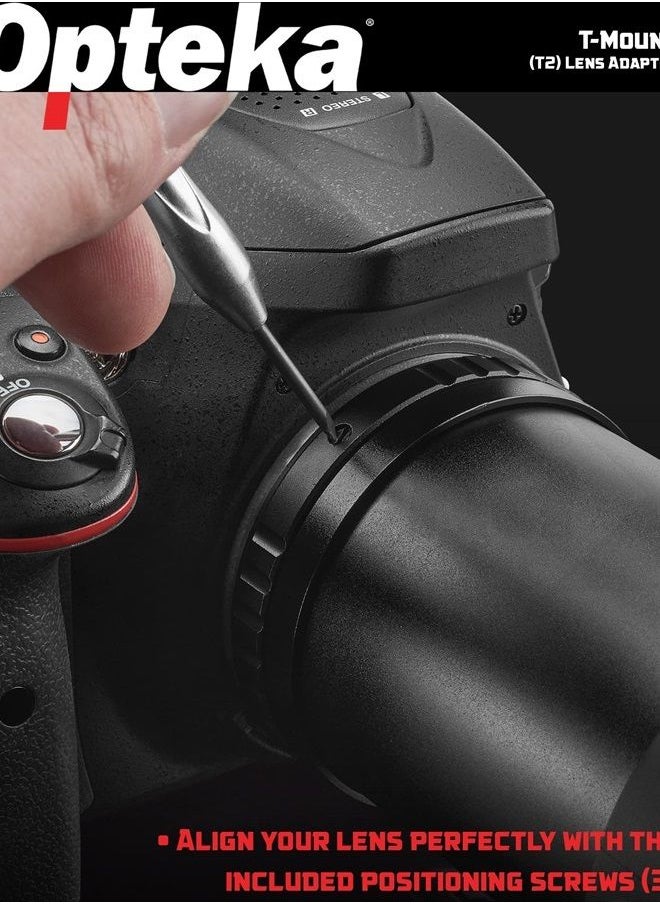 Opteka - T-Mount (T2) Adapter Compatible with Nikon D5, D4, D3X, D3, D810, D800, D750, D500, D610, D600, D300, D7200, D7100, D5500, D5300, D5200, D5100, D3300, D3200 and D3100 Digital SLR Cameras - Image 1