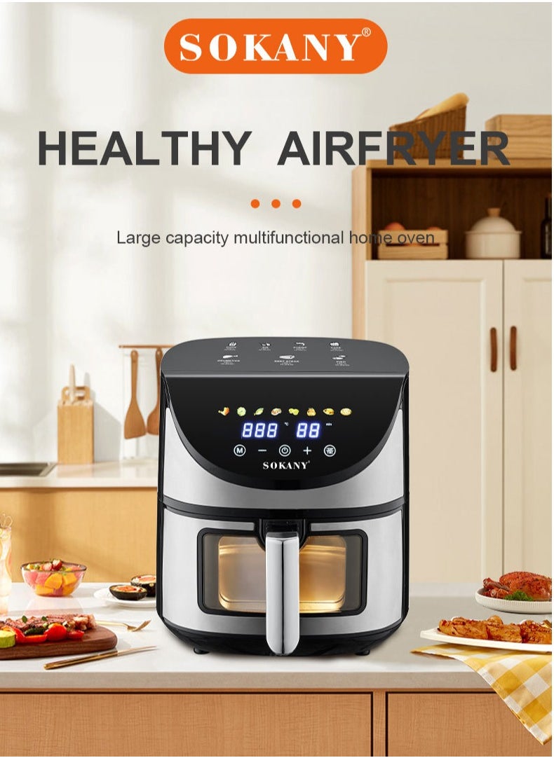 sokany - Air Fryer 8-in-1 Multifunction With 7L Capacity with Clear Window and Internal Light For Frying, Grilling, Broiling, Roasting, and Baking 7L 1700W SK-10031 Black - Image 1