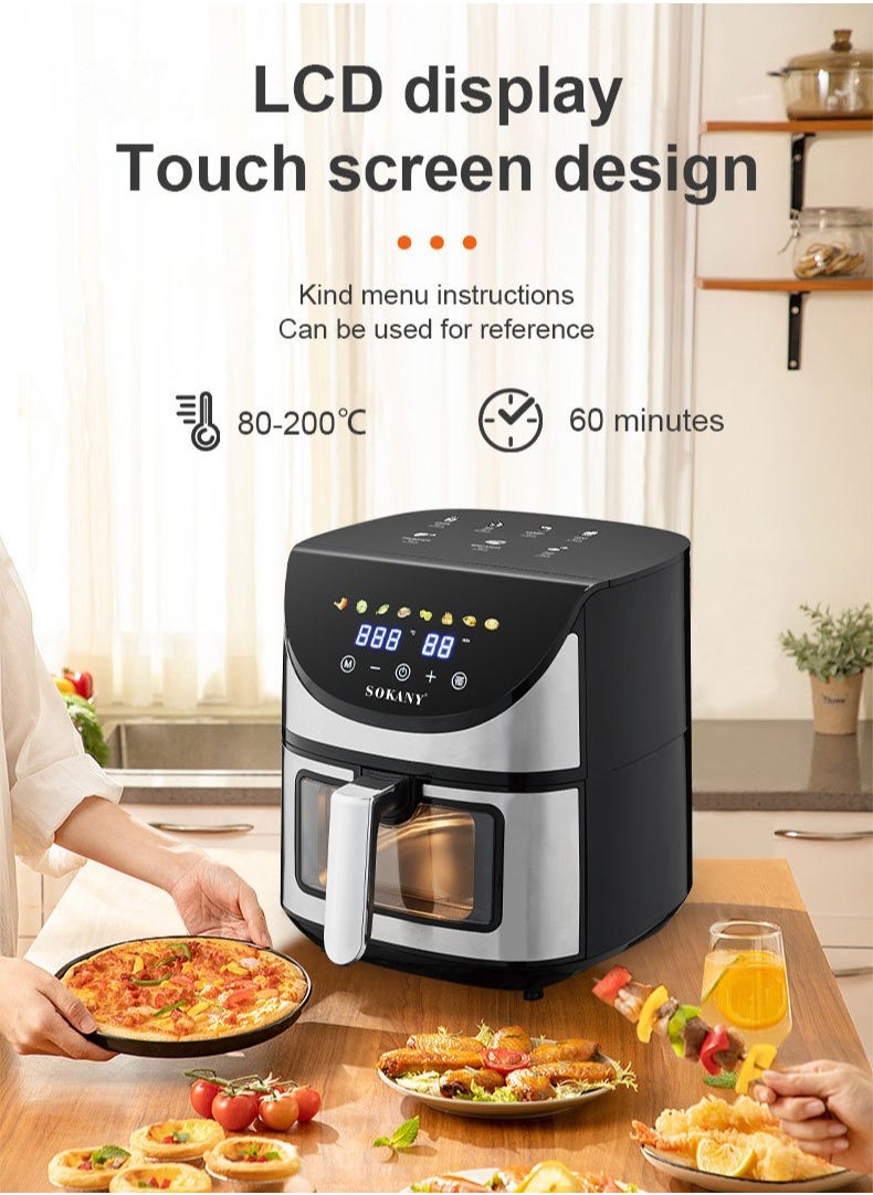 sokany - Air Fryer 8-in-1 Multifunction With 7L Capacity with Clear Window and Internal Light For Frying, Grilling, Broiling, Roasting, and Baking 7L 1700W SK-10031 Black - Image 1