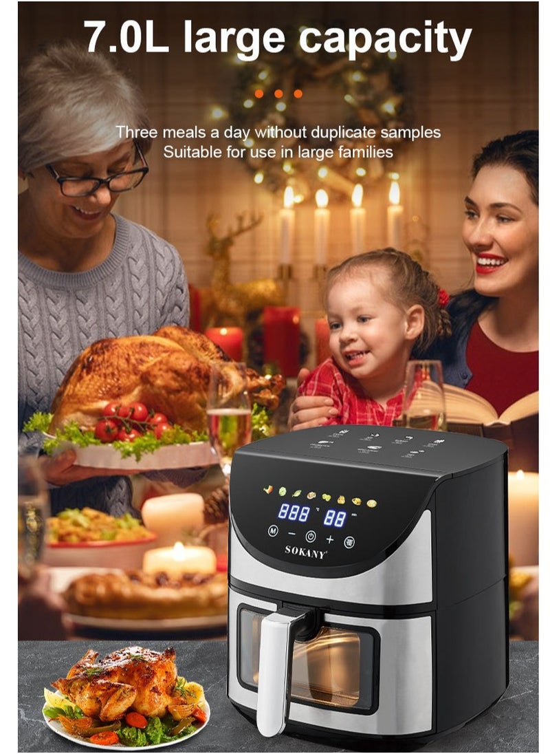 sokany - Air Fryer 8-in-1 Multifunction With 7L Capacity with Clear Window and Internal Light For Frying, Grilling, Broiling, Roasting, and Baking 7L 1700W SK-10031 Black - Image 1