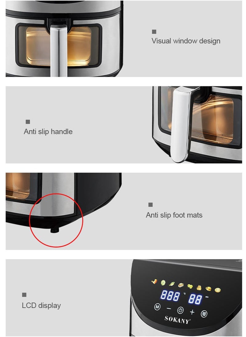 sokany - Air Fryer 8-in-1 Multifunction With 7L Capacity with Clear Window and Internal Light For Frying, Grilling, Broiling, Roasting, and Baking 7L 1700W SK-10031 Black - Image 1