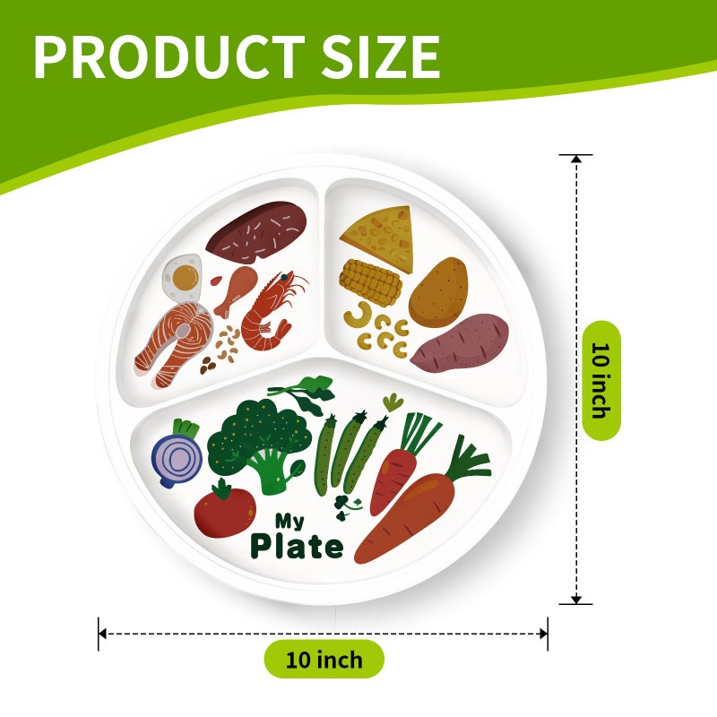 VIYNRAN 10" 3-Grid Cute Cartoon Portion Control Plate - Melamine, Healthy Nutrition for Weight Loss & Diabetes Management, Ideal for Adults & Teens Kids (1 Pack) - Image 2