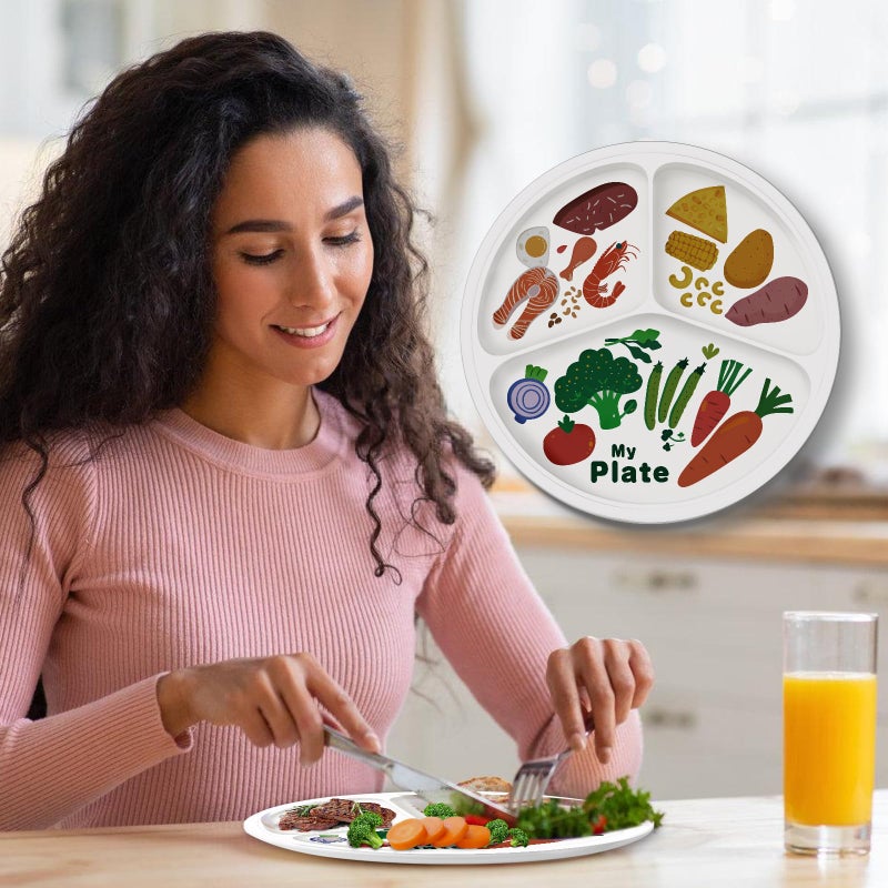 VIYNRAN 10" 3-Grid Cute Cartoon Portion Control Plate - Melamine, Healthy Nutrition for Weight Loss & Diabetes Management, Ideal for Adults & Teens Kids (1 Pack) - Image 4