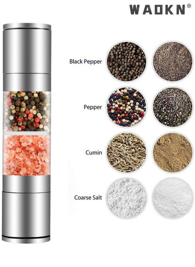 WAOKN Stainless Steel Manual Pepper Grinder,Salt and Pepper Grinder Pepper Grinder 2 In 1 Seasoning Grinding Stainless Steel Manual Salt Pepper Mill Grinder Mess-Free Pepper Grinder, Black Pepper, Fits in Home, Kitchen, Barbecue - Image 2