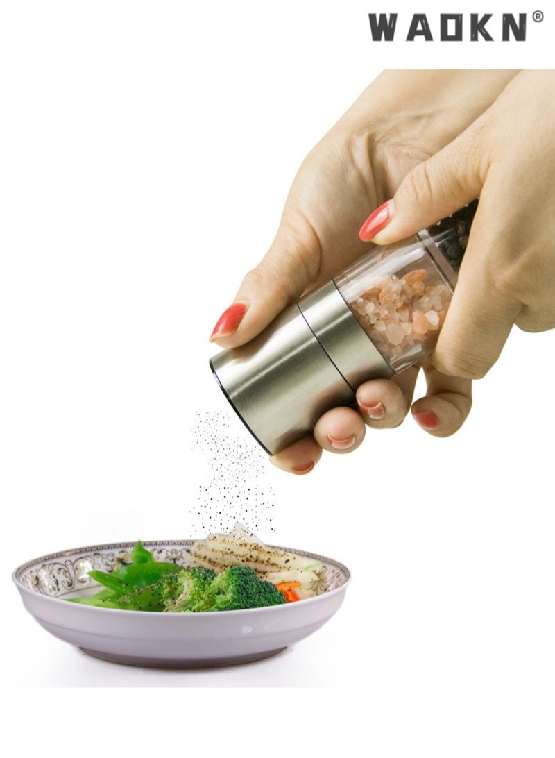 WAOKN Stainless Steel Manual Pepper Grinder,Salt and Pepper Grinder Pepper Grinder 2 In 1 Seasoning Grinding Stainless Steel Manual Salt Pepper Mill Grinder Mess-Free Pepper Grinder, Black Pepper, Fits in Home, Kitchen, Barbecue - Image 4