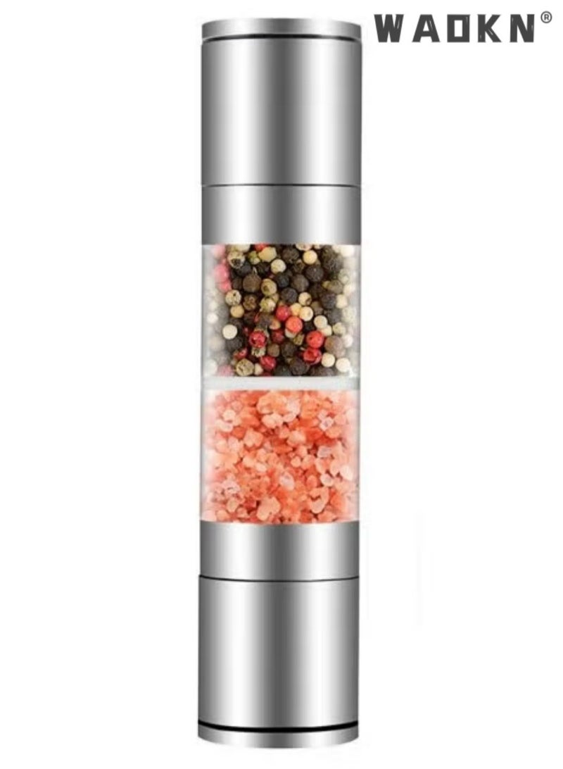 WAOKN Stainless Steel Manual Pepper Grinder,Salt and Pepper Grinder Pepper Grinder 2 In 1 Seasoning Grinding Stainless Steel Manual Salt Pepper Mill Grinder Mess-Free Pepper Grinder, Black Pepper, Fits in Home, Kitchen, Barbecue - Image 1