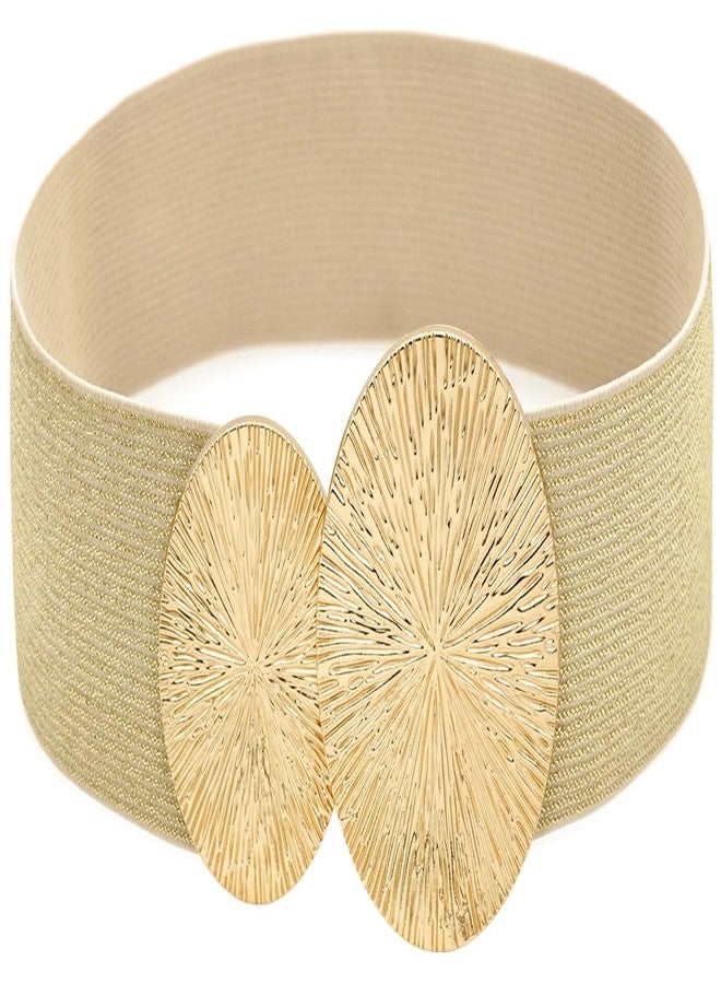 BAOKELAN Women Wide Stretchy Waist Belts Elastic Cinch Belt for Dresses Bling Beige Gold 80CM - Image 1
