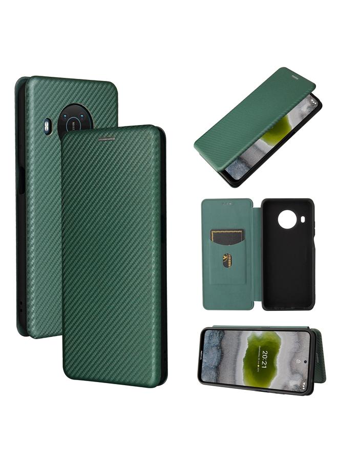 اس-توب جراب لهاتف Nokia X10 مصنوع من ألياف الكربون بتصميم أفقي قابل للطي مصنوع من مادة TPU + PC + جلد PU مع فتحة للبطاقات - Image 1