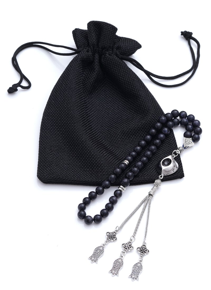 Subhati Prayer Beads ( Misbah ) with metal Parts and Blue Gold Stone | 8 MM Beads - 45 Pcs  - Image 3