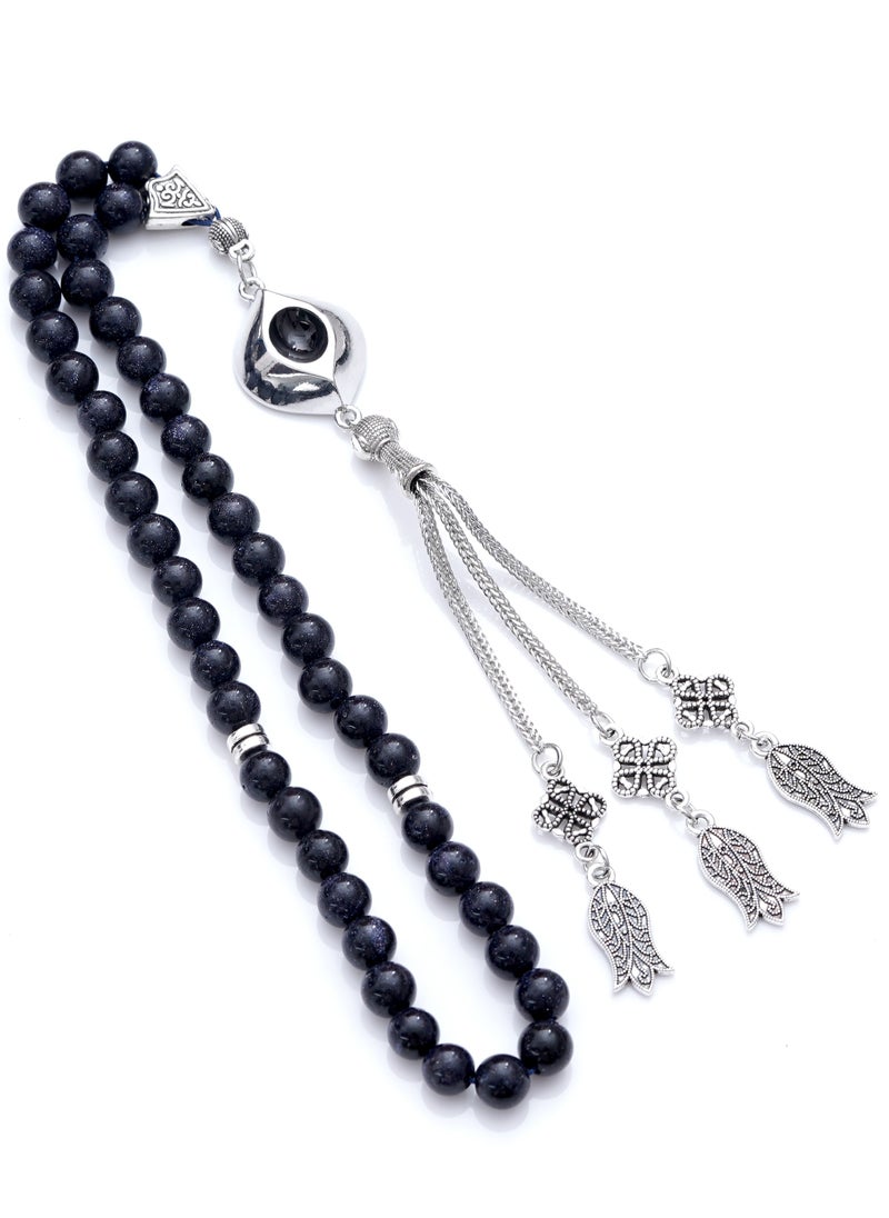 Subhati Prayer Beads ( Misbah ) with metal Parts and Blue Gold Stone | 8 MM Beads - 45 Pcs  - Image 2